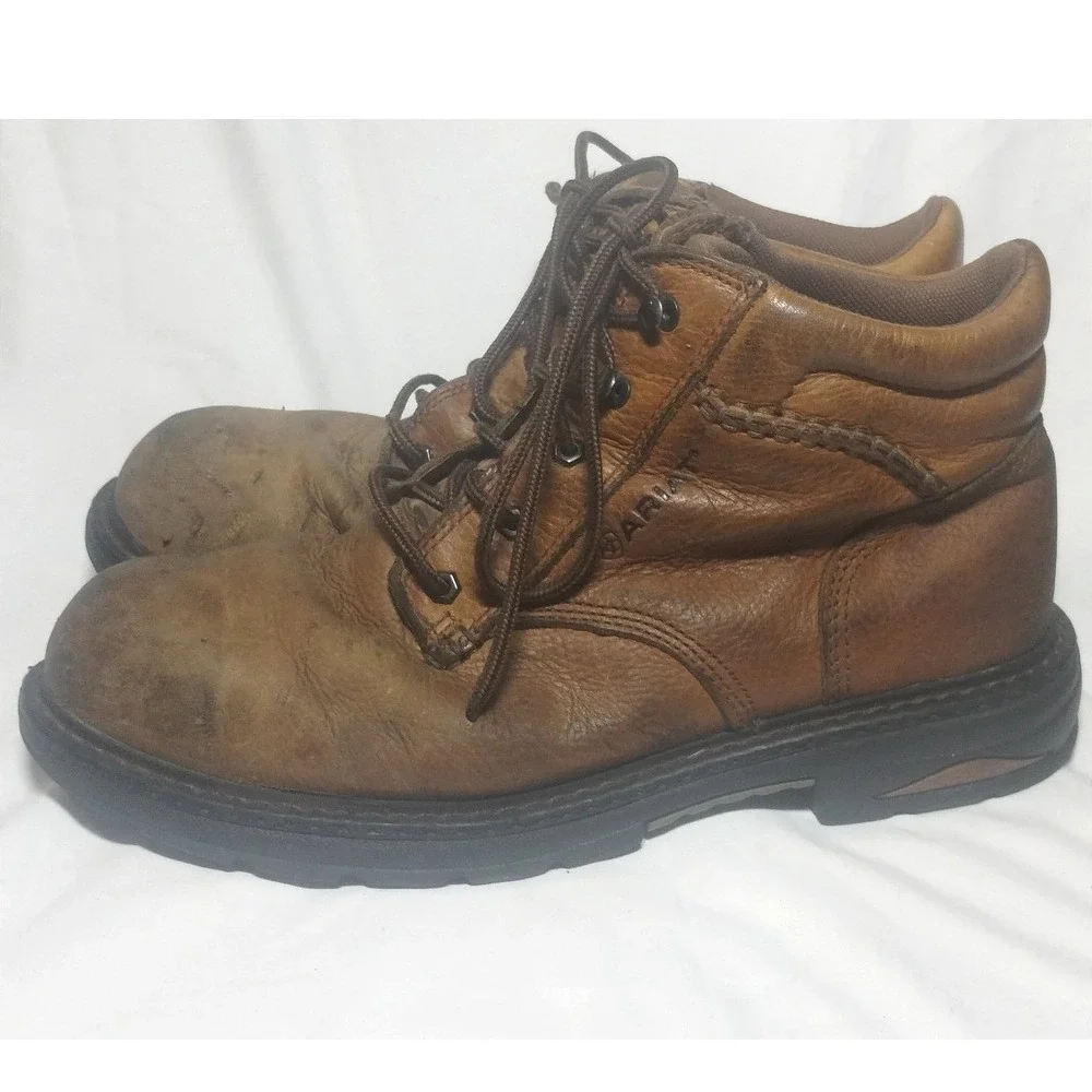Ariat Mens Brown Leather Lace Up Ankle Work Boots Round Toe Low Heel 11 B